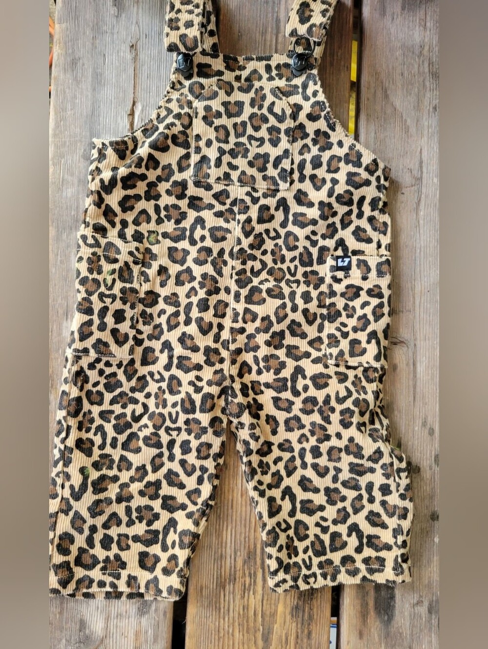 LITTLE TROUBLE SZ 12-18M VGUC BROWN / BLACK LEOPARD 🐆 print corduroy overalls